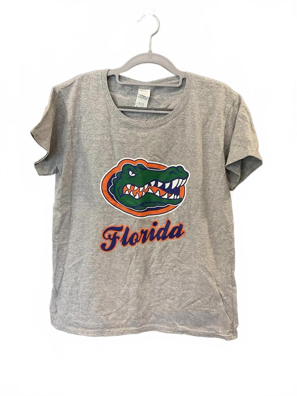 GILDAN Heavy Cotton Florida Football Short Sleeve Crew Neck Gray Tee Womens XL